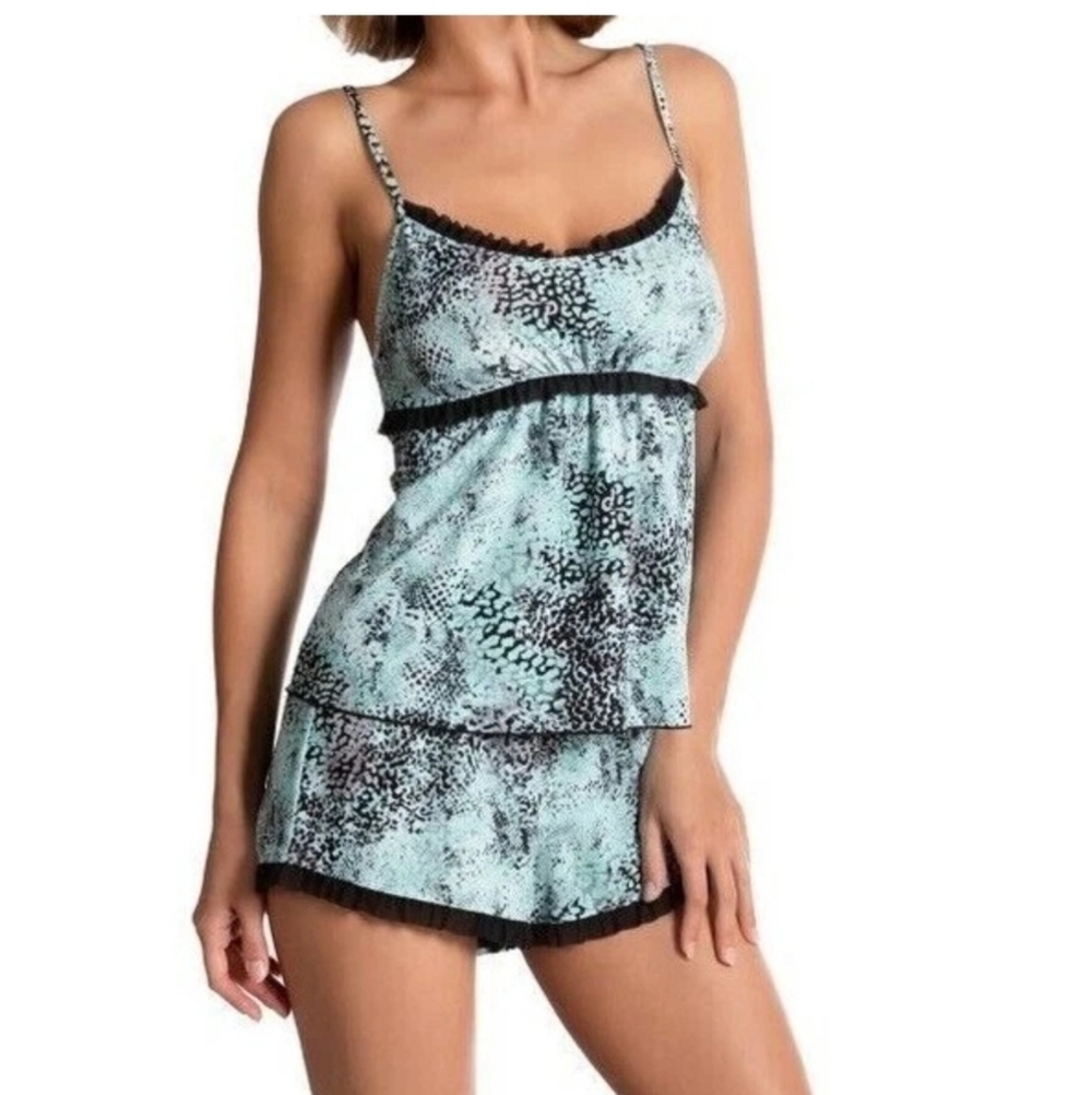 NWT Secret Treasure Teal Black Snakel Print 2 pc Pajama Set Cami & Shorts 3x